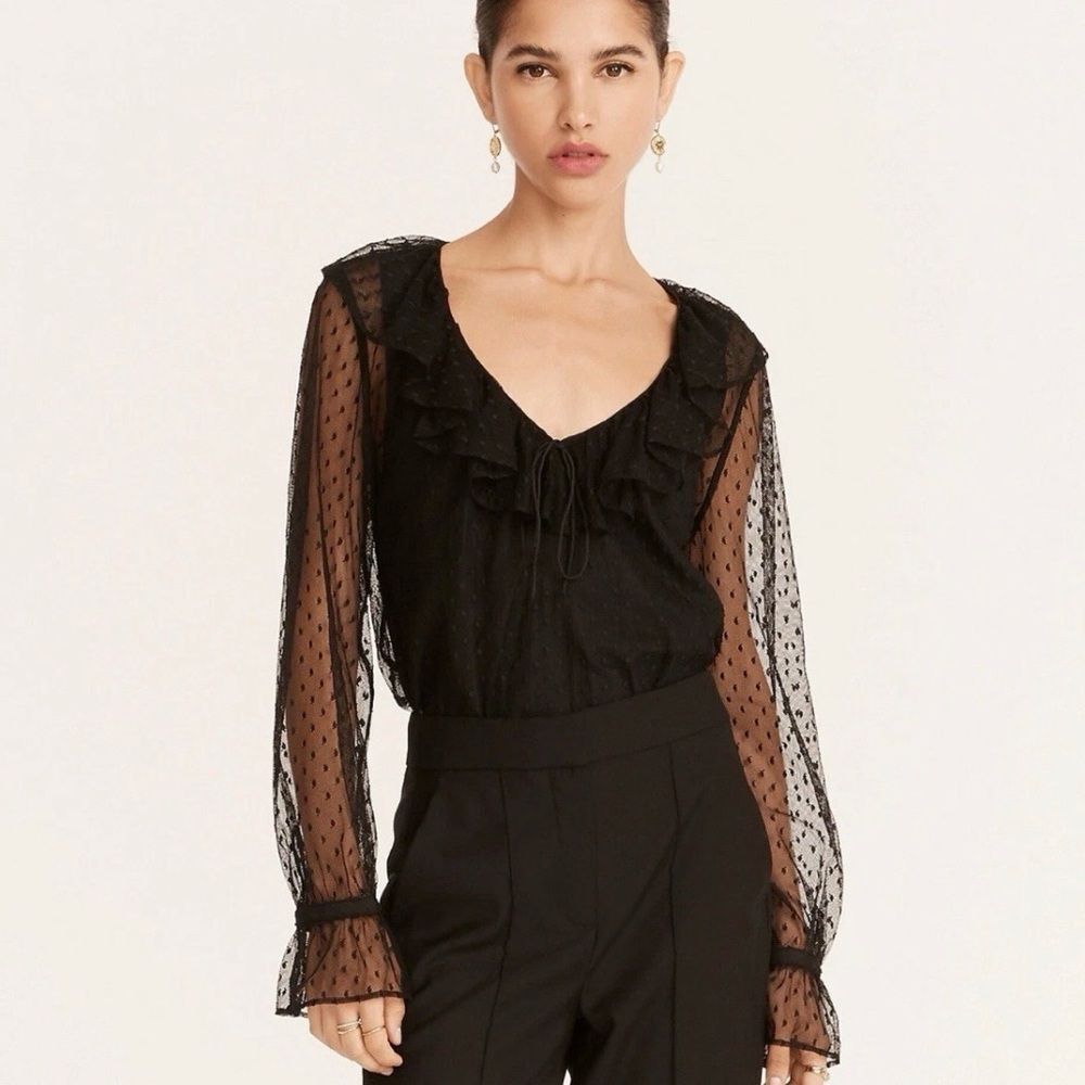 J. Crew Black Sheer Dotted Ruffle Blouse